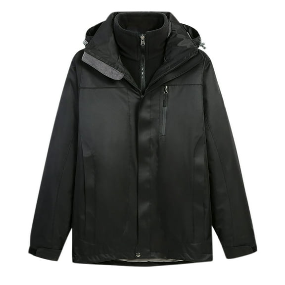 ZCFZJW Men's Hooded Windproof Water Resistant Rain Jacket Windbreaker Three-In-One Two-Piece Outdoor Overcoat with Pockets for Hiking,Fishing,Running Black XXXXL