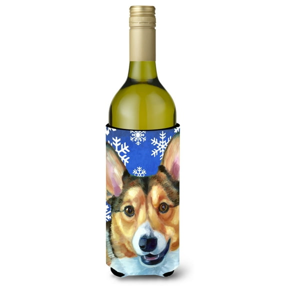 Carolines Treasures LH9588LITERK Corgi Winter Snowflakes Holiday Wine Bottle Hugger Wine Bottle multicolor