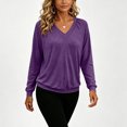 thumbnail image 5 of Vivianyo HD Women's V-neck Raglan Pullover Tops, Cuffed Long Sleeve Soft Knit Casual Shirts for Women, Women's Purple, Sizes S-2XL, 5 of 5