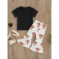 thumbnail image 5 of Baby Girl Short Sleeve Tops Shirt  6M 12M 18M 24M 3Y 4Y  Flared Pants, Horse / Cow Letter Print Elastic Waist Summer Clothing, 5 of 10