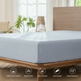 thumbnail image 6 of MooMee 100% Washed Cotton Queen Fitted Sheet Only Linen Like Textured Extra-Deep Pocket Breathable Soft 1-Piece(Cornflower Blue, 60"x80"), 6 of 7