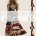 thumbnail image 3 of Flmaly vacation outfits for women High Waistband Women's Independence Day Patch Art Line Dress Floral American Flag Dresses Vacation Outfits, 3 of 4