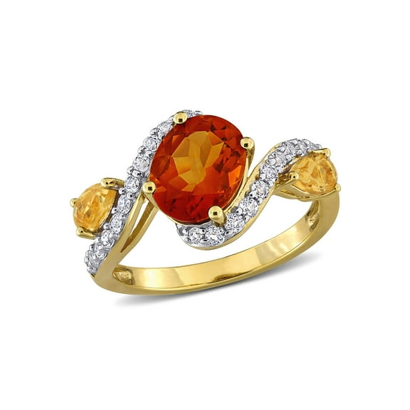 3.54 Carat (Ctw) Madeira Citrine and White Topaz Ring in Yellow Plated Sterling Silver for Women