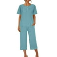 thumbnail image 5 of LYXSSBYX Womens Pajama Sets Clearance 2PC Women's Solid Color Round Neck Short Sleeve Sleepshirt and Pants Sets Loungewear Pajamas with Pockets, 5 of 8