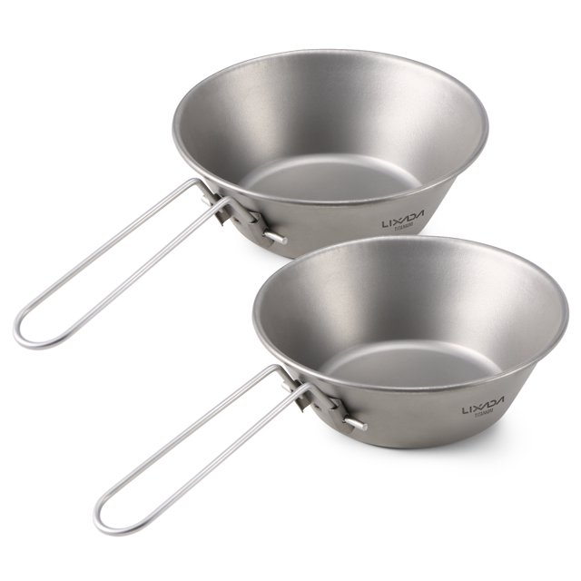 Lixada Lixada Lot de Deux Bols à Poignée Pliante en Titane, Capacité de 260 ml, Idéal pour une Utilisation Intérieure et Extérieure