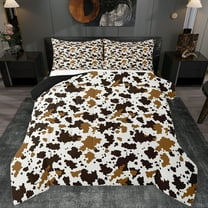 Manfei Abstract Cow Hide Queen Comforter Set,Rustic Farmhouse Cabin Bedding Sets,White Brown Bedding Comforter Set For Boys Girls,Microfiber Bedroom Decor Reversible,3 Pieces
