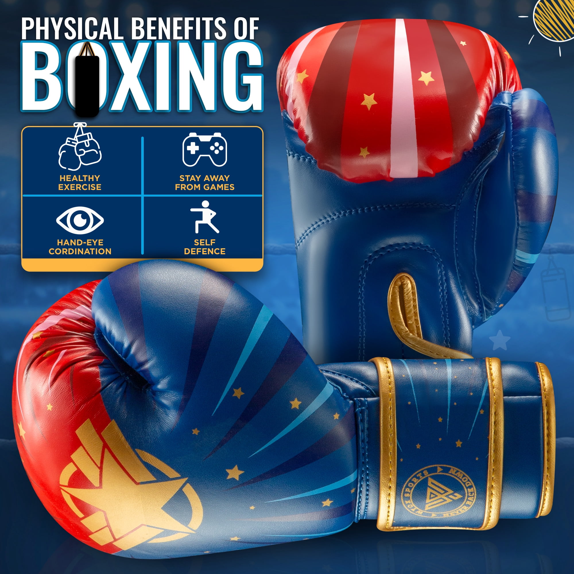 WYOX 6oz Kids Boxing Gloves – Golden Star | Kids Training, MMA, Kickboxing, Sparring, Punching & Strength