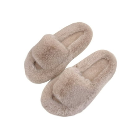 

Colisha Ladies Non-slip Open Toe Fleece Slippers Daily Lightweight Plush Slipper Women s Home Flat Brown 8