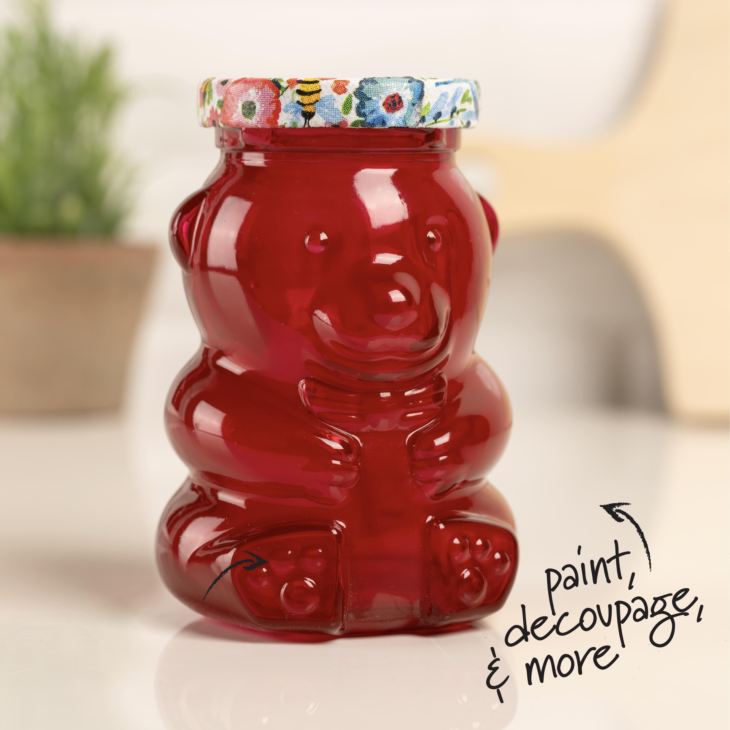 (3 pack) Plaid Surfaces Glass Bear Jar with Lid, 6.08 oz Customizable Jar for DIY Arts and Crafts