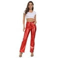 thumbnail image 2 of HDE Women's Metallic Faux Leather Pants High Waisted Trousers Red 16, 2 of 6