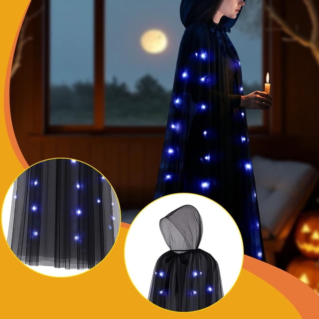 Capa con capucha de Halloween, túnica de con luz larga unisex, disfraz de parca, disfraz de cosplay para actuación de carnaval