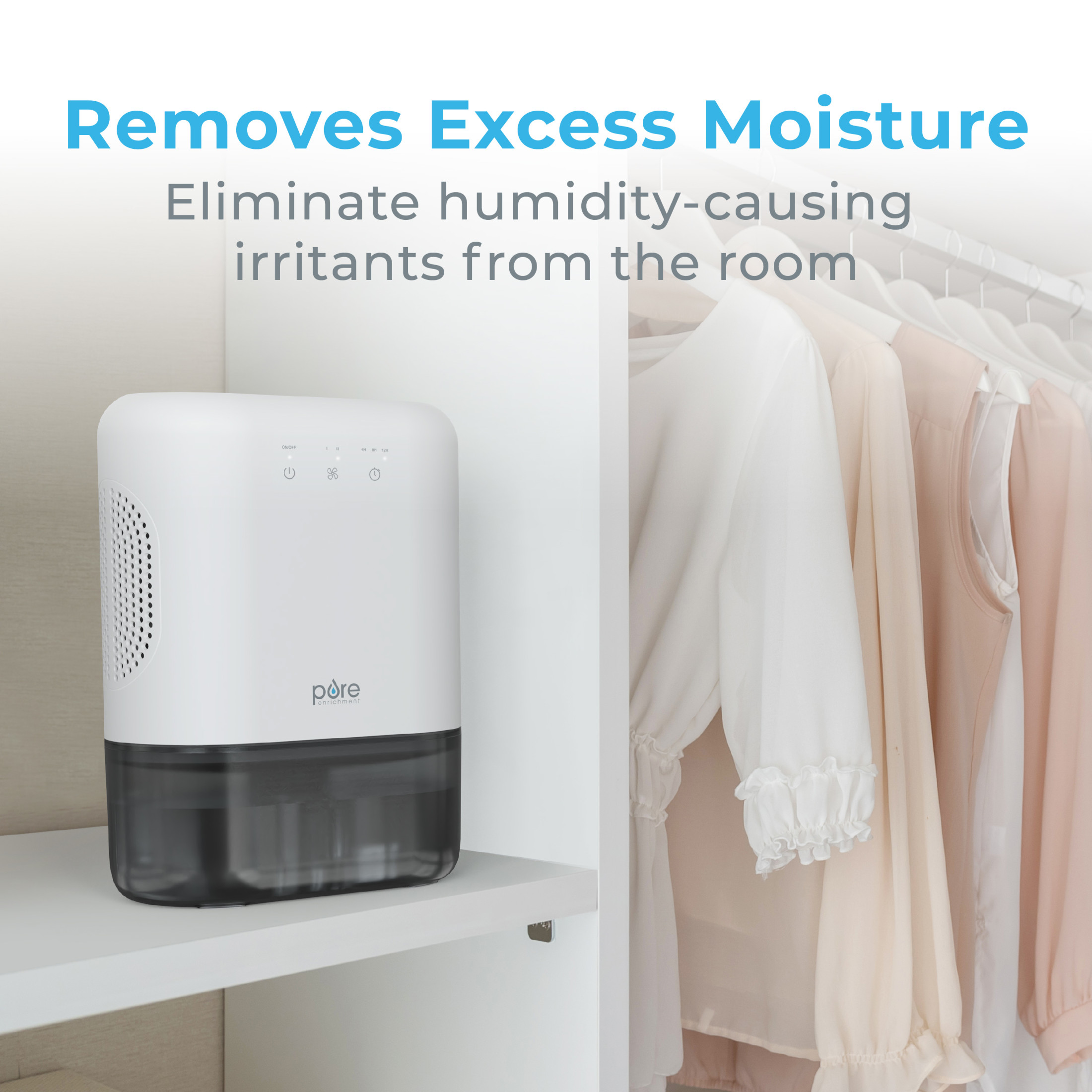 Pure Enrichment PureDry Elite Dehumidifier – Extra-Large 2L Water Tank with Auto Shut-Off, Removes 20 oz. (600 mL) per day of Moisture from Closets, Bathrooms, RVs, Basements, Bedrooms, and Offices