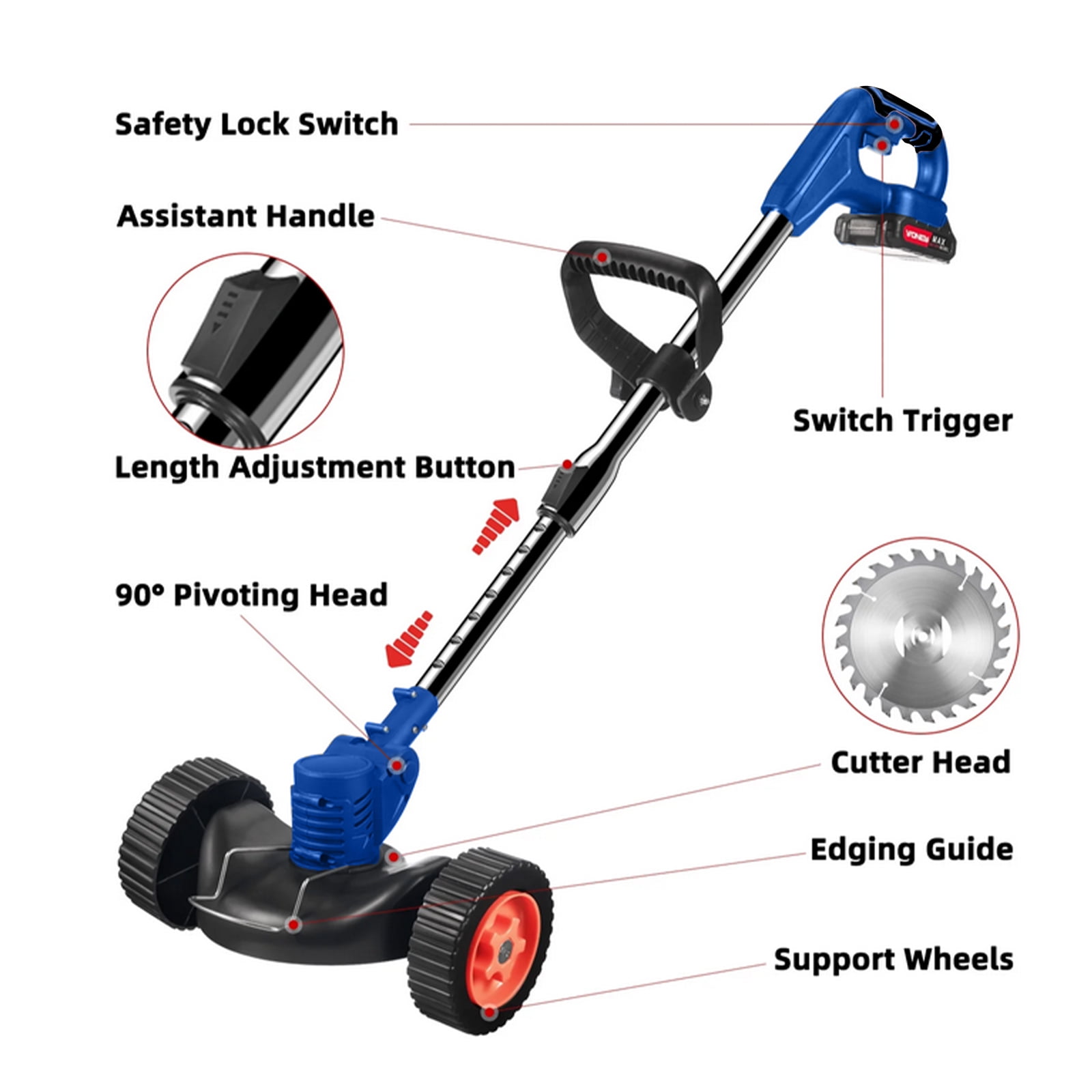 Paddsun Electric Weed Eater Lawn Edger Cordless Grass String Trimmer Cutter 24V &Battery
