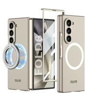 Dteck for Samsung Galaxy Z Fold 6 Case with Magnetic Ring Holder Kickstand, Compatible with MagSafe, Slim Fit Full Body Hard PC Protective Phone Case for Samsung Z Fold6 5G,Titanium