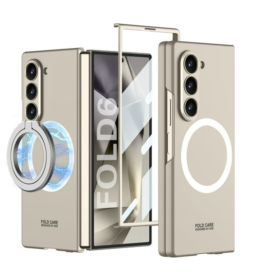 Dteck for Samsung Galaxy Z Fold 6 Case with Magnetic Ring Holder Kickstand, Compatible with MagSafe, Slim Fit Full Body Hard PC Protective Phone Case for Samsung Z Fold6 5G,Titanium