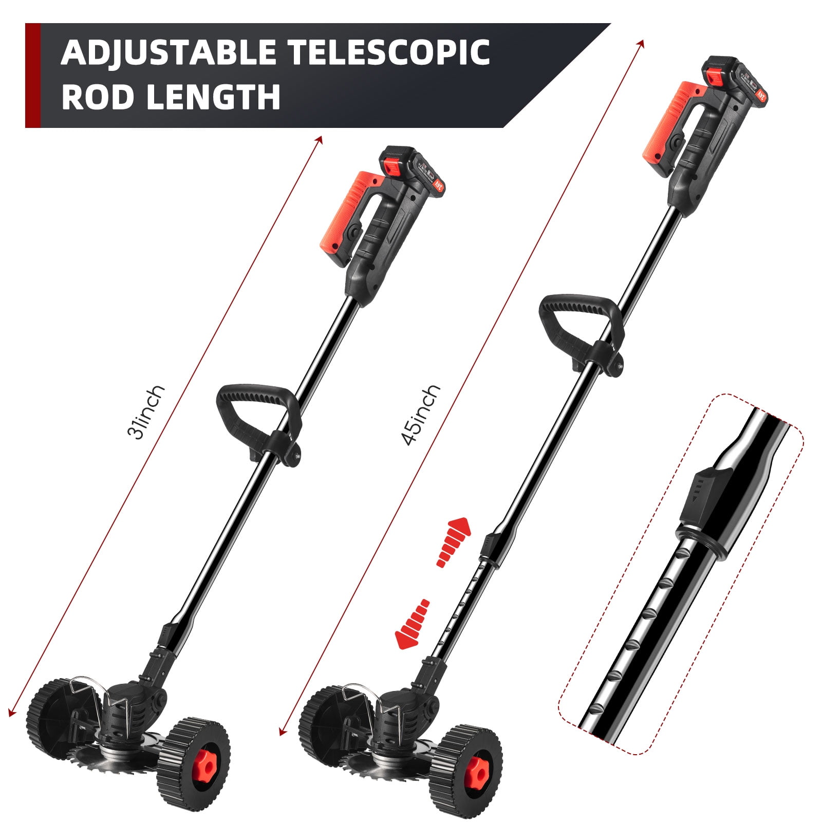 Paddsun Electric Weed Wacker, Battery Powered Cordless String Trimmer Edger with Wheels,Electric Weed Eater Cutter Lawn Mower Edger Tool,Adjustable Handle,3 Function Blades Cutter for Yard and Garden