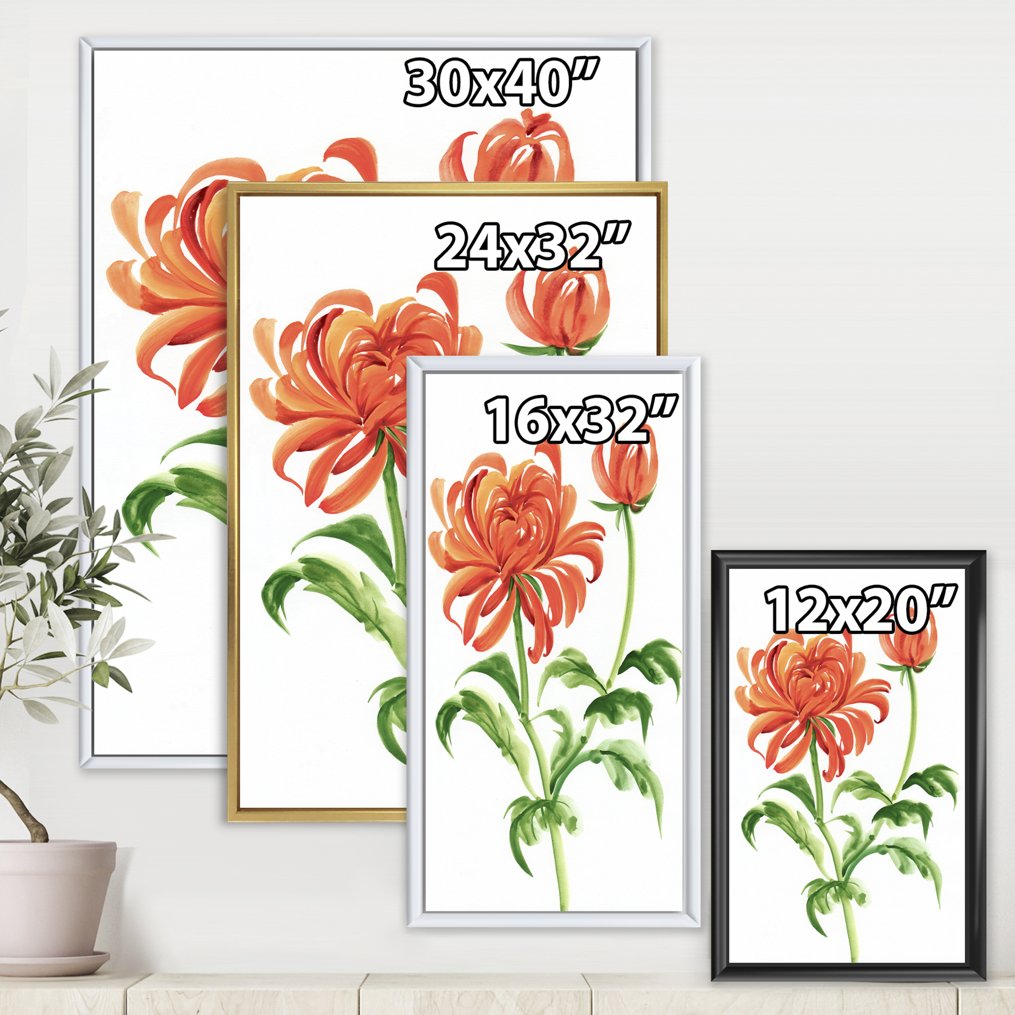 Designart 'Ancient Orange Chrysanthemum Flower' Traditional Framed Canvas Wall Art Print