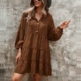 thumbnail image 5 of Women Summer Tunic Dress Long Drop Shoulder Sleeve V Neck Panther Print Long Sleeve Dress for Party Business Travel Brown XL, 5 of 7