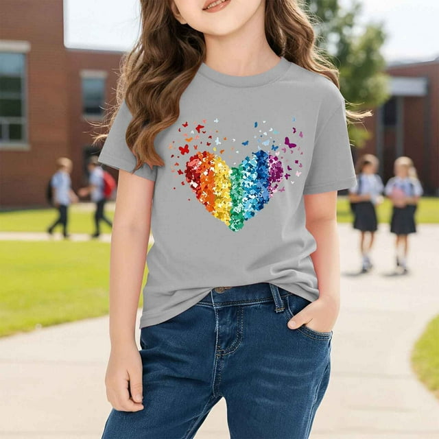 hengsof Chemise pour Enfants Garçons Filles Mignon Cœur Graphique T-Shirt Décontracté Manches Courtes Tee Tops