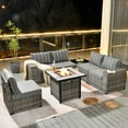 thumbnail image 3 of Vcatnet 7 Pieces Patio Furniture Outdoor Wicker Conversation Set with Fire Pit Table and Coffee Table,Gray Stripes, 3 of 8