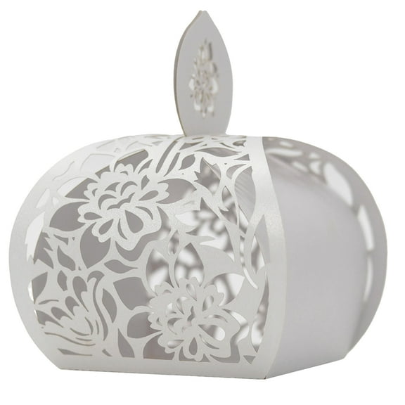 50 Wedding Favor Boxes Hollow Floral Design Paper Gift Boxes for Candies Party Ornaments and Celebrations White
