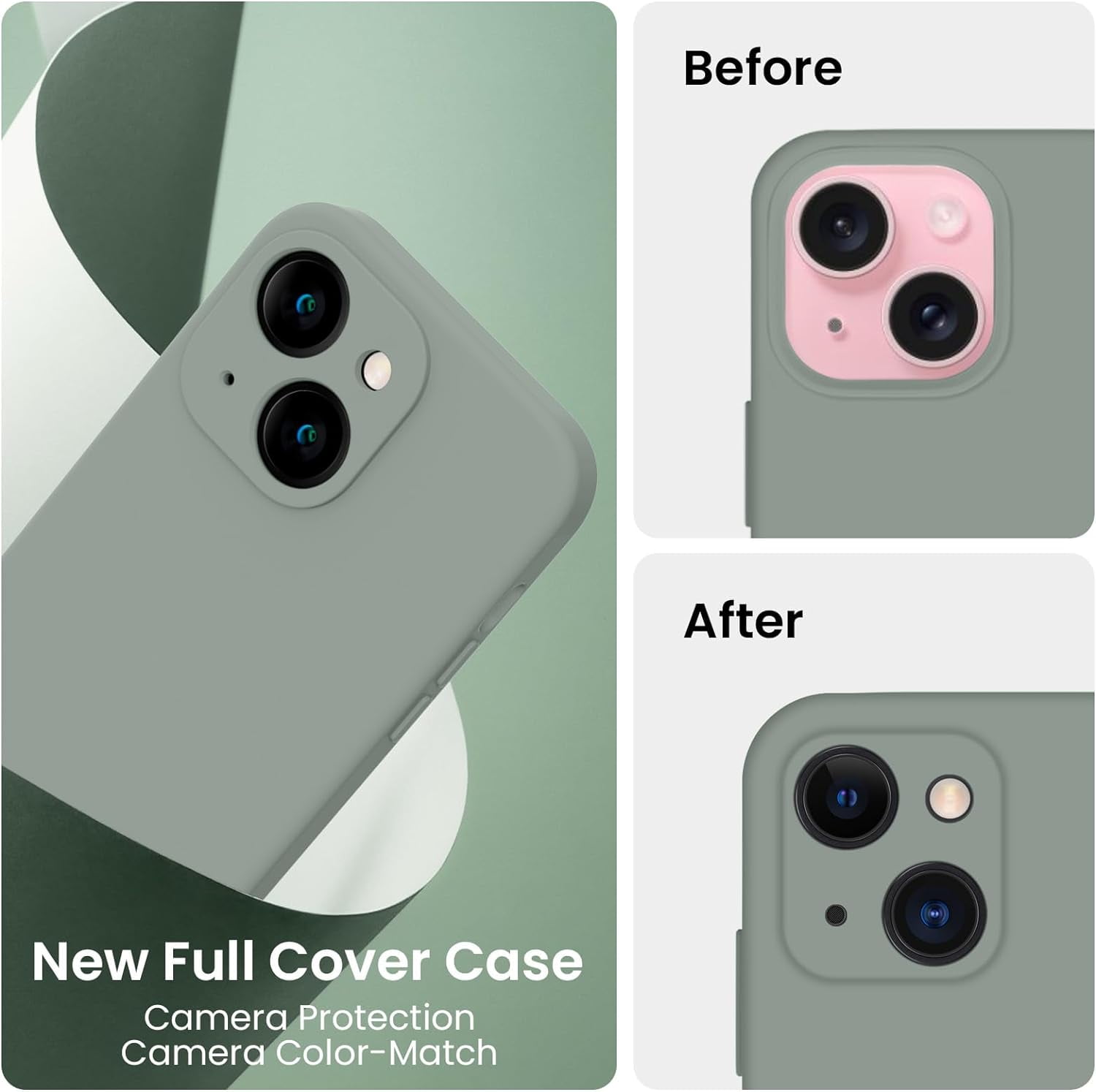 for iPhone 15 Plus Case, Silicone Upgraded [Camera Protection] Case with [2 Screen Protectors], Soft Anti-Scratch Microfiber Lining Inside, 6.7 inch, Calke Green