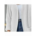 thumbnail image 6 of Women'S Long Sleeve Sweaters Coat Loose Knit Cable Open Front Cardigan Sweater Outerwear Coat with Pockets White XL, 6 of 8