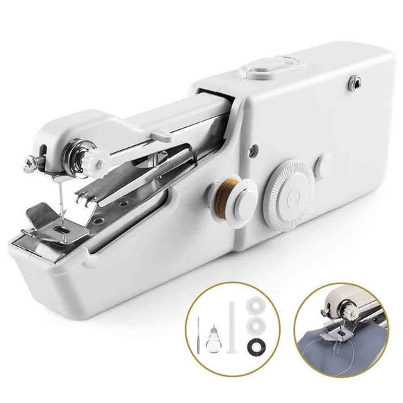Machine à Coudre Portative à Main, Mini Machine à Coudre Électrique Sans Fil, Couture Rapide et Pratique pour Tissu Vêtements Enfants Tissu Vêtements pour Animaux Blanc