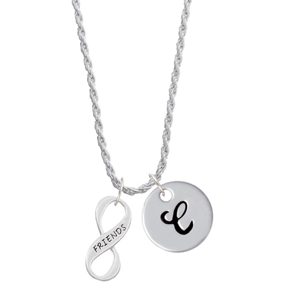Delight Jewelry Silvertone Friends Infinity Sign Silvertone Script Initial Disc - C - Charm Necklace, 20"+3"