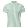 thumbnail image 4 of Men's Striped Stand Collar Short Sleeve Shirt - 85% Cotton Blend Casual Top - Daily/Sport/Shopping Wear, 4 of 6