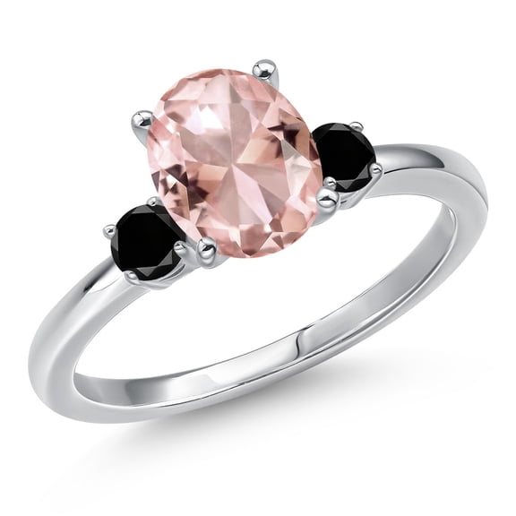 Gem Stone King 14K White Gold Peach Nano Morganite and Black Diamond Engagement Ring for Women | 2.20 Cttw | Oval 9X7MM | Gemstone October Birthstone | Size 6