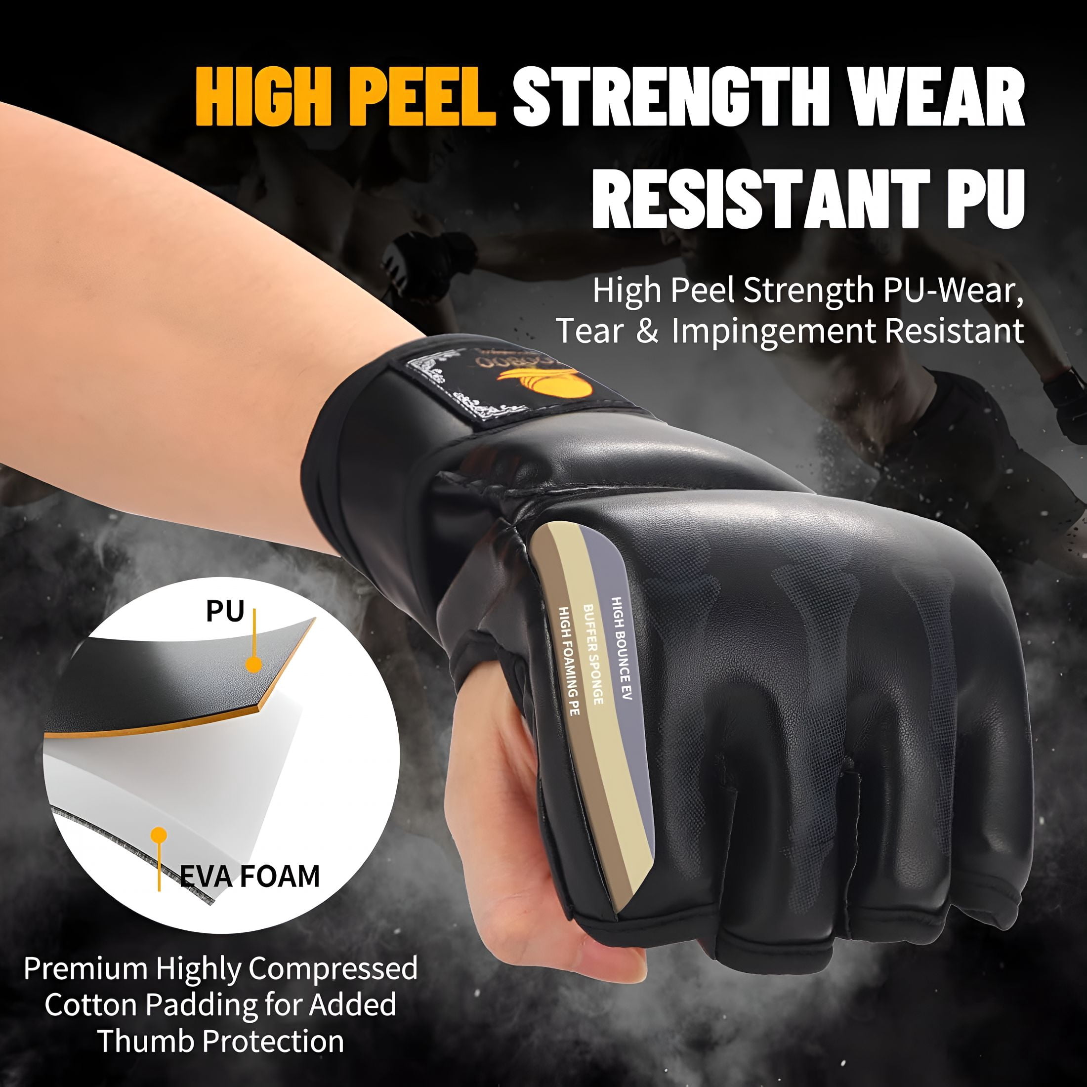 BESTSKY Gloves,Half-Finger Boxing Fight Gloves Mma Mitts with Adjustable Wrist Band for Sanda Sparring Punching Bag Training (One Size Fits Most)