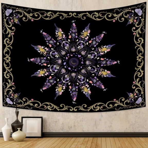 Dashan Boho Mandala Tapestry Wall Hanging,Purple Floral Tapestries for Bedroom Living Room Dorm Decor,60"Wx50"L