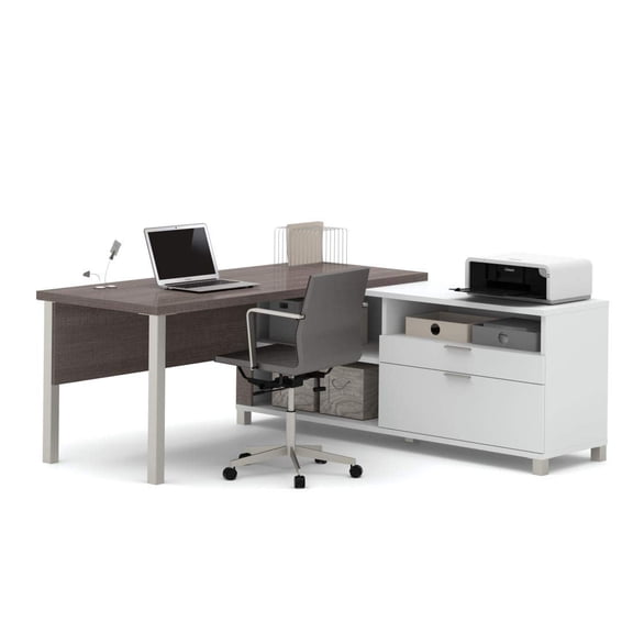 Scranton & Co L-Desk with legs in White and Bark Grey