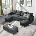 thumbnail image 5 of Pingliang Home 101" Convertible Sectional Sofa with Ottoman Coffee Table,U Shaped 4 Seat Sofa Couch with Storage Pockets,Modern Linen Sofa Bed with 3 Ottoman for Living Room Apartment Office Studio, 5 of 12
