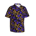 thumbnail image 3 of Xecao Golden Snake And Purple Rose print Hawaiian shirt - a stylish short-sleeve button-down for men, perfect for casual beach and tropical outings., 3 of 9