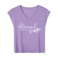 thumbnail image 4 of Christian Shirt for Women Blessed Letter Print Bible Verse Womens T Shirts, Short Sleeve V-Neck Shirts Cute Fit Summer Casual Tee Tops Dopamine Color Purple 2XL, 4 of 5