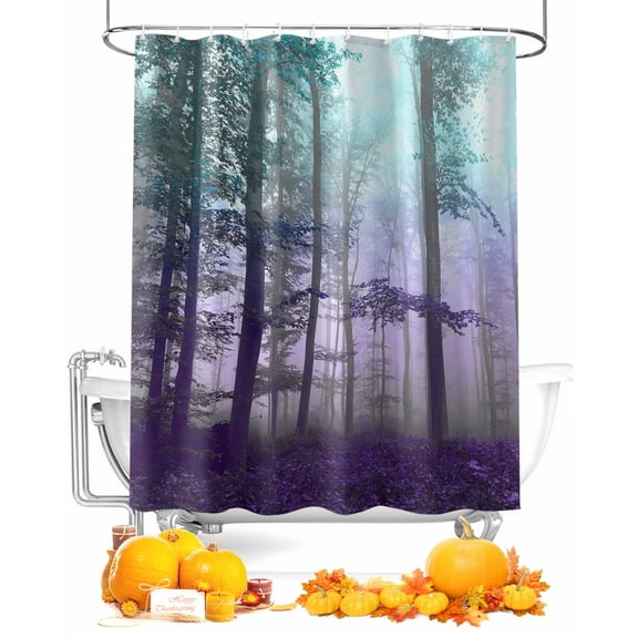 Fall Foggy Forest Shades of Purple and Green Shower Curtain Set ，Waterproof Fabric Shower Curtains Shower Curtains for Bathroom,Bathroom Decor 66"x72"