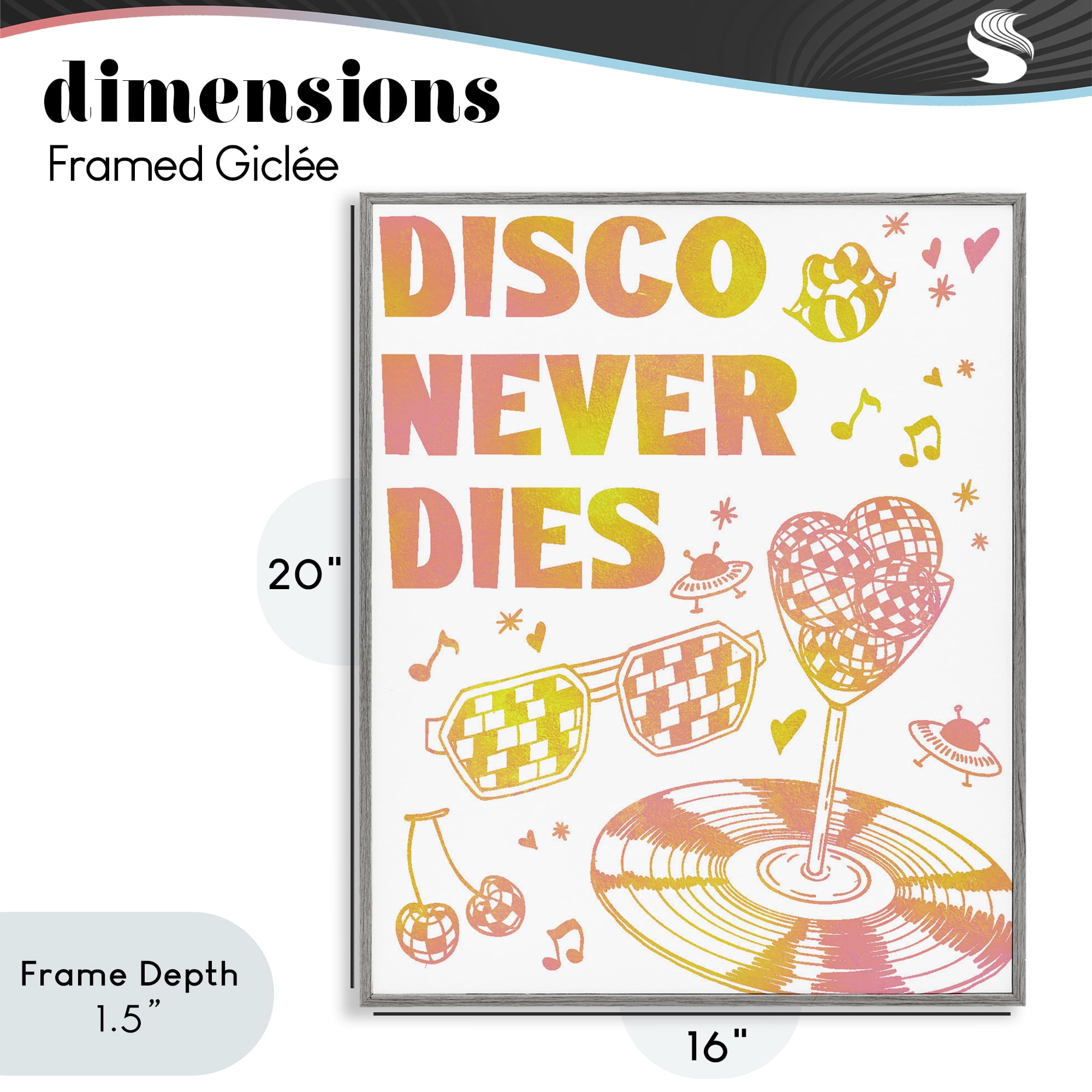 Stupell Industries Disco Never Dies Gray Framed Giclee Art, design by Ziwei Li