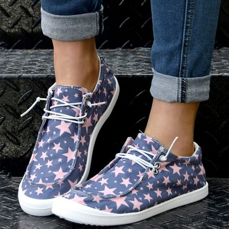 

Cathalem Women Shoes Casual Star Print Sports Shoes Canvas Fashion Casual Shoes Flip Flops with Arch Support Blue 9