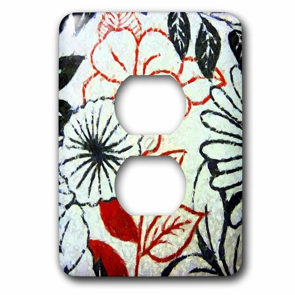 3dRose, Black White and Red Mosaic Floral, 2 plug outlet cover