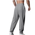 thumbnail image 4 of HOOMEUMY Men's Linen Drawstring Waist Loose Fit Elastic Classic Solid Casual 2024 Trendy Straight Leg Long Pants with Pockets Gray XL, 4 of 4