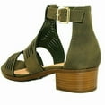 thumbnail image 4 of Gilian-1 Women's Open Toe Laser Cutout Chunky Heel Ankle Strap Vegan Suede Sandals OLIVE_GREEN 6.5, 4 of 5
