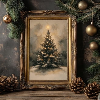 Vintage Christmas Framed Canvas Wall Art - 12x16 Inch Still Life Candle & Pinecone Painting, Holiday Decor 7 thumbnail image