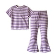 thumbnail image 2 of Amidoa Girls 2 Piece Outfits Summer Clothes T Shirt Cute Short Sleeves Casual Pants Kids Clothing Sets Purple Size 8, 2 of 7