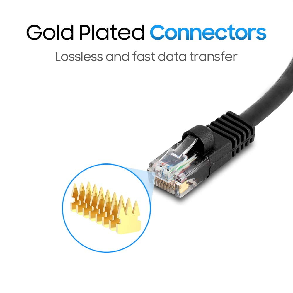 Cmple - 20 Pack Cat5e Ethernet Cable 1.5ft Internet Patch Cord with RJ45 Connectors 1 Gigabit Router Cables 350Mhz LAN Wire - Black