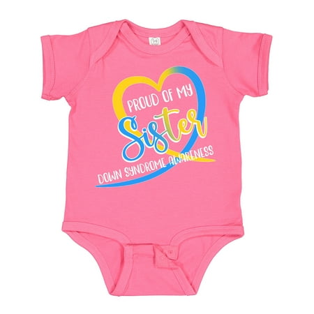 

Inktastic Proud of My Sister Down Syndrome Awareness Heart Ribbon Gift Baby Boy or Baby Girl Bodysuit