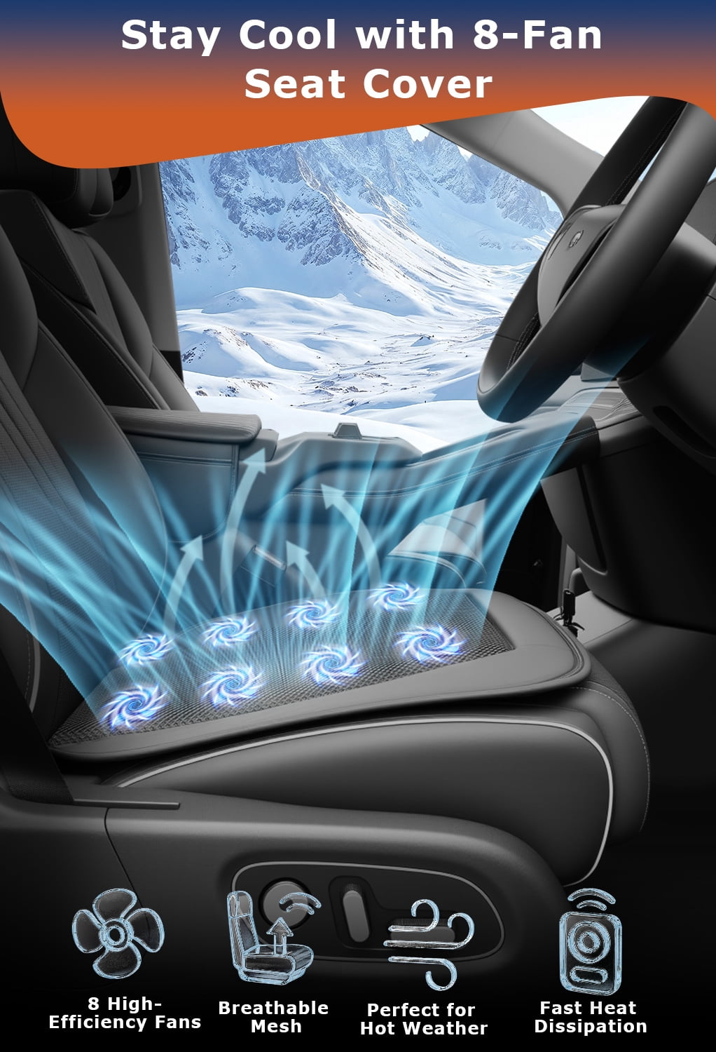 8-Fan Cooling Car Seat Cover–Ventilated Cushion for Cars, SUVs & Trucks, Universal Fit, 12V Ideal for Daily Commutes & Road Trips (No Headrest Cover)