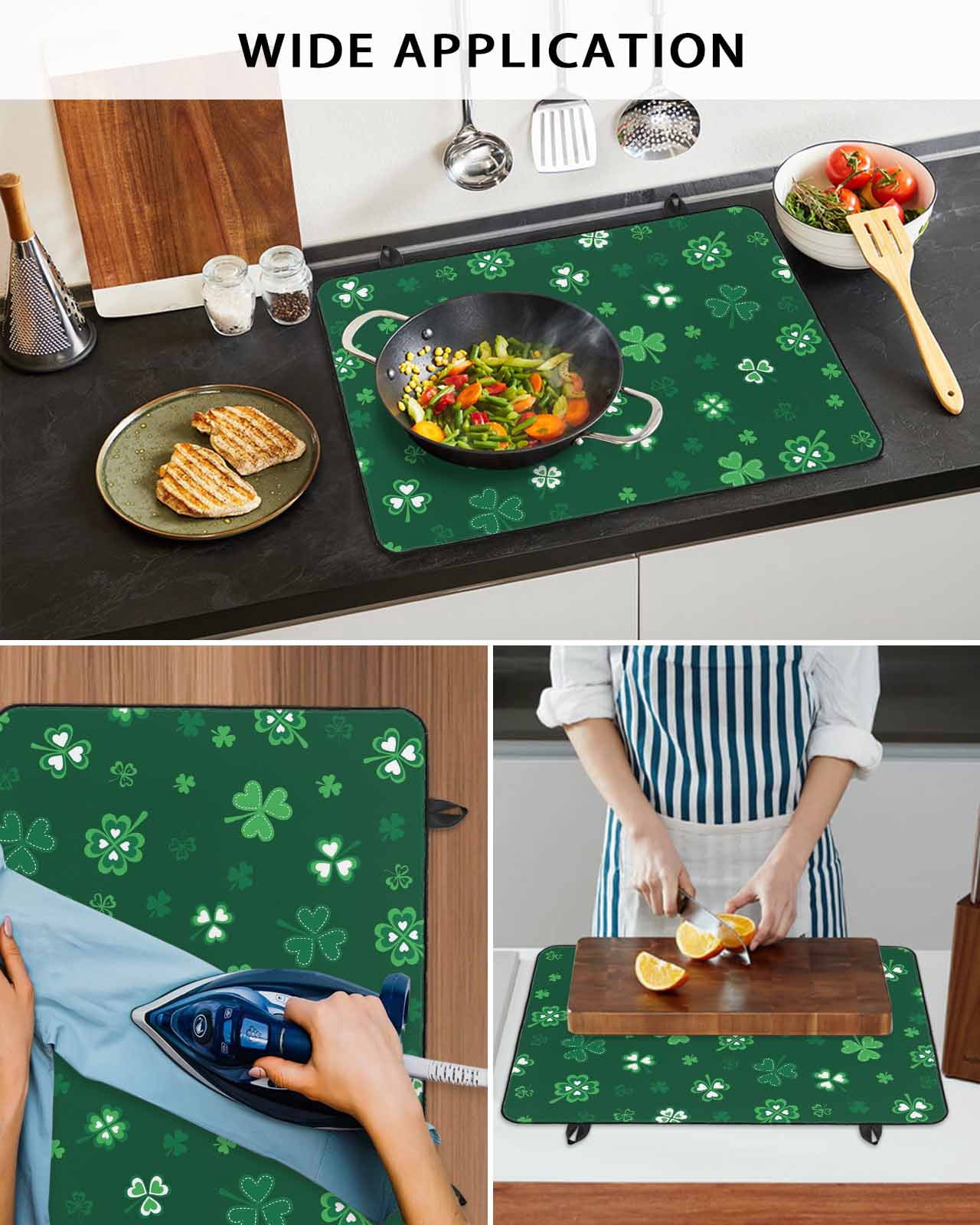 Large Induction Cooktop Protector Mat Saint Patrick's Day Stove Top Covers for Electric Stove, Green Lucky Shamrock Spring Decorative Stove Burner Cover Mats, Glass Top Stove Cover