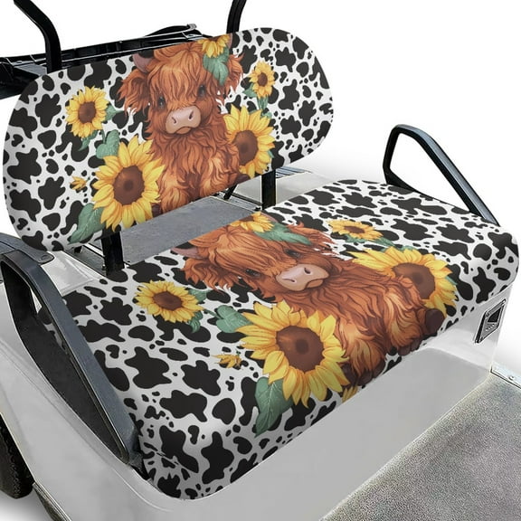 Yuyamidu Highland Cow Golf Cart Seat Cover Backrest Cover Set of 2 Sunflower Travel Sports Cart Seat Cushion Covers for 2 Person Seats Club Car Golf Cart Accessories, Cow Print